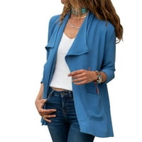 Veliki i visoki kardigan džemperi žene modne dame kaputi jakna Soild Cardigan dugi rukav džepni kaput džep modni gornji odjeća klizanje plavi xl