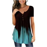 Qcmgmg ženske vrhove gradijentne majice majice kratki rukav casual labavi fit ljetni henley bluza crna 3xl