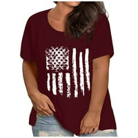 Funny 4. srpanj Ženska majica Američka zastava Ispiši vrhove okruglog vrata s kratkim rukavima vino