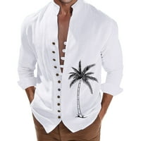 FSqjgq Havajska majica za muškarce Tropsko drvo ispis ljetna bluza dugih rukava casual majica majice bijela l