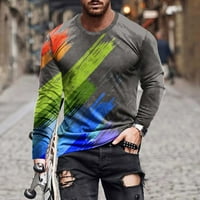Muški casual 3d tiskane majice Boja blok Grafički pulover s dugim rukavima Crewneck podvlačenje Slim Fit Workout Tee vrhovi sive
