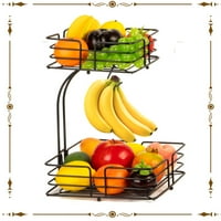 AuLedio Tier Metal žičane košare od povrća s drvetom banane, odvojiva košara za skladištenje za kuhinju, crna