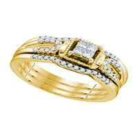 10KT Žuta zlatna princeza Diamond Bridal Wedding prsten set CTTW