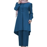 Pfysire Women s dugim rukavima čipka za muslimanske odijele na vrhu hlače molitva set morsko plava 2xl