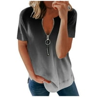 Ženske vrhove Dressy Casual rukavi za bluzu majica TOP PURE COLOR L Siva Stripe patent zatvarač kratki