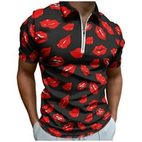 Polo majica za muškarce muške valentines dan modni casual 3d digitalni u obliku srca ispis rever sa zatvaračem kratkih rukava