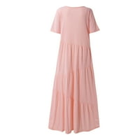 Tking Fashion Womens Ljetni Boho casual ruff haljine s kratkim rukavima Loše Maxi Flowy Haljine ružičasti