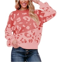 Holloyiver Ženski pleteni useljeni vrhovi u boji blokiranje labavog pletena džemper okrugli vrat džemper pulover džempere