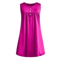 Ženske ljetne haljine za ženske zabave Labave sunčane haljine bez rukava od čvrstog mini V-izreza ružičasta