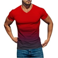 Odeerbi Muške grafičke majice Ležerne prilike za fitness Sportska gradijentska majica V-izrez kratkih rukava s kratkim rukavima crvena