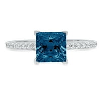 1.66ct princeza rez plavi prirodni london plavi topaz 18k bijelo zlato graviranje izjava godišnjica Angažovanje vjenčanog prstena veličine 3,75