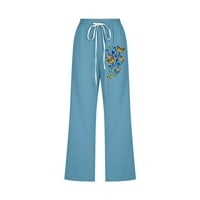 Oalirro pantalone za crtanje za žene obrezane pantalone Žene CAPRIS za ljetno pamučno posteljino plavo