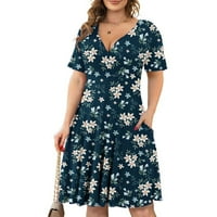 Dqueduo 4. jula odijelo za žene Ležerne prilike V-izrez Summer haljina Boho Plus size Ispiši haljinu