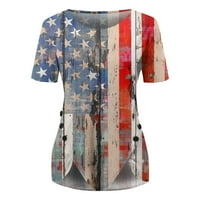 Jsaierl Womens Ljeto Majica kratkih rukava Modna casual American Flag Print TEE Labava majica za vrat Tunička bluza