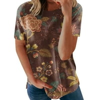 Yubatuo Žene vrhovi ženski ljetni okrugli vrat D Andelion Ispis majica kratkih rukava Top bluze za žene