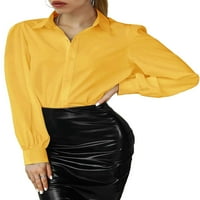 Ženska majica Solid Color Puff rukava s dugim rukavima TOP bluza Otvori nazad Slim Fit struka Košulja