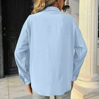 Glonme Ženski gumb Manff Looplje Ležerne prilike za odmor Tunic Majica Lapel vrat Radne majice Bluza Black XL