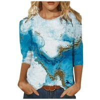 Entyinea Womens Plus veličine Veličina vezenje V izrez Majice kratkih rukava pune boje Bluze Blue XL
