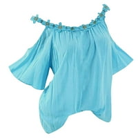 Ljetne haljine za žene s kratkim rukavima dugačka simpatična baš s linijskim plažama V-izrez plava m