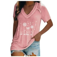 Inleife ljetne vrhove kratki rukav modni ženski kauzalni V-izrez Vintage Love Ispis bluza Majica kratkih