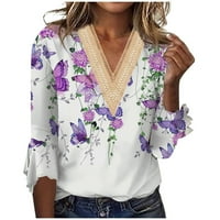 Košulje od rukava za žene za žene uzorak Ispis Grafički gumb TEES Bluze Ležerne prilike plus veličina