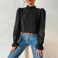 Vrhovi za žensku v-izrezu za bluzu s kratkim rukavima crna m