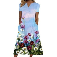 V-vrat s dugim rukavima s ramena s pune haljine plave žene Ljetna haljina veličine 2xl