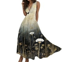 Sun Haljine Žene Ljetne ležerne ljetne haljine za žene Grafički Crewneck Beaveless Vintage trendy okrugli