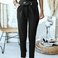 Amlbb ženske ležerne duge hlače tiskati elastične srednje struke široke labave hlače sa džepovima na