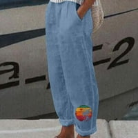 Lindreshi Capris za žene Casual Summer Clearence Moda Žene Ležerne prilike ispisa Elastične hlače Ravne široke pantalone za noge sa džepom