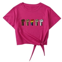 Seyurigaoka ženski usjev, kvadratni vrat kratkih rukava kontrastni u boji tarirani ispis pulover pletena košulja za mlade dame